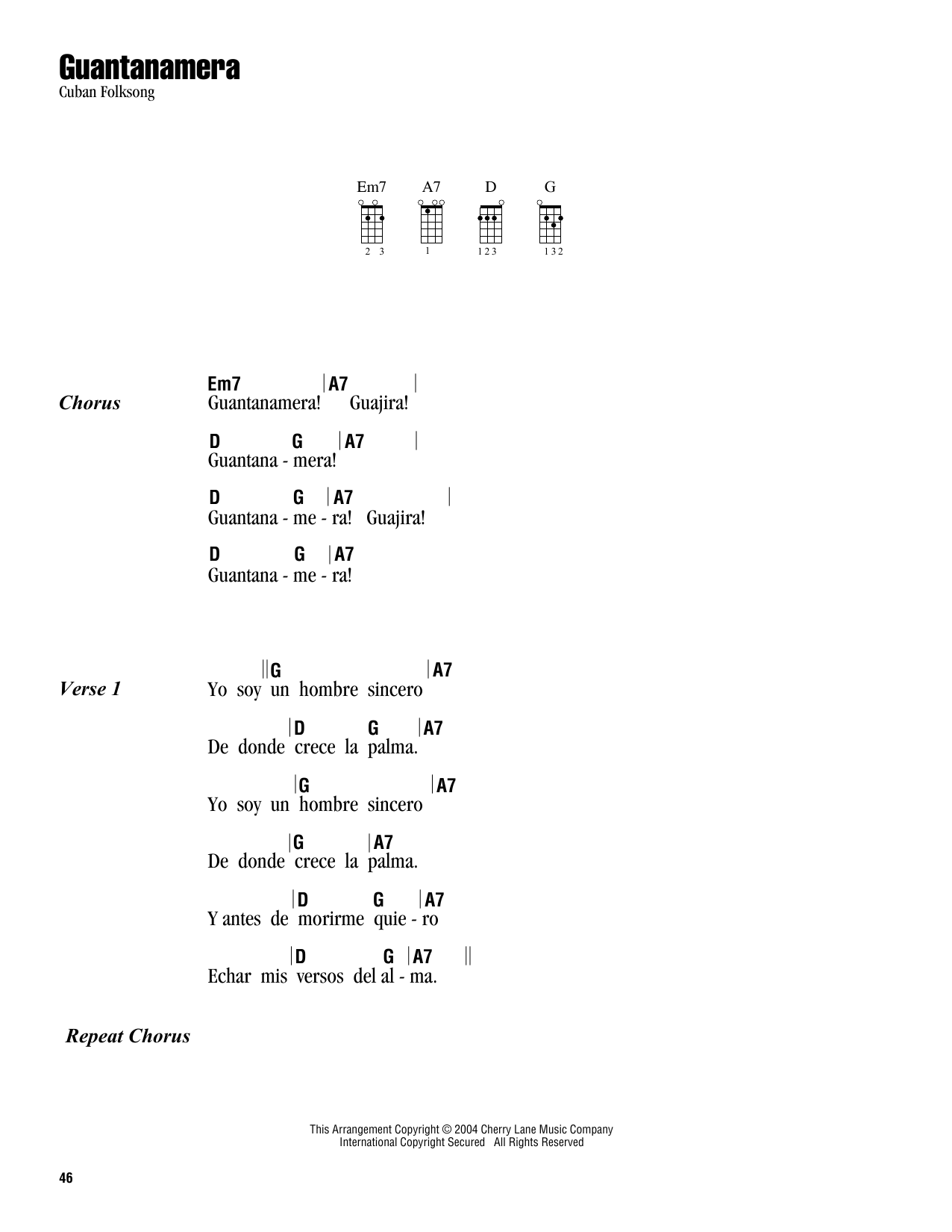 Product gallery: Page 1 of 1 Guantanamera, Cuban Folksong