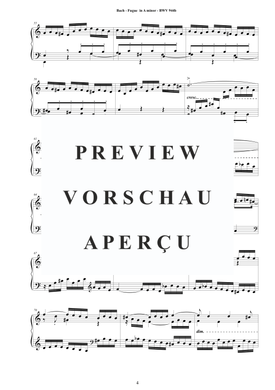 Produktgalerie: Seite 5 von 11 Fuge in A-Moll BWV 944b - Piano Version, , Klavier Solo