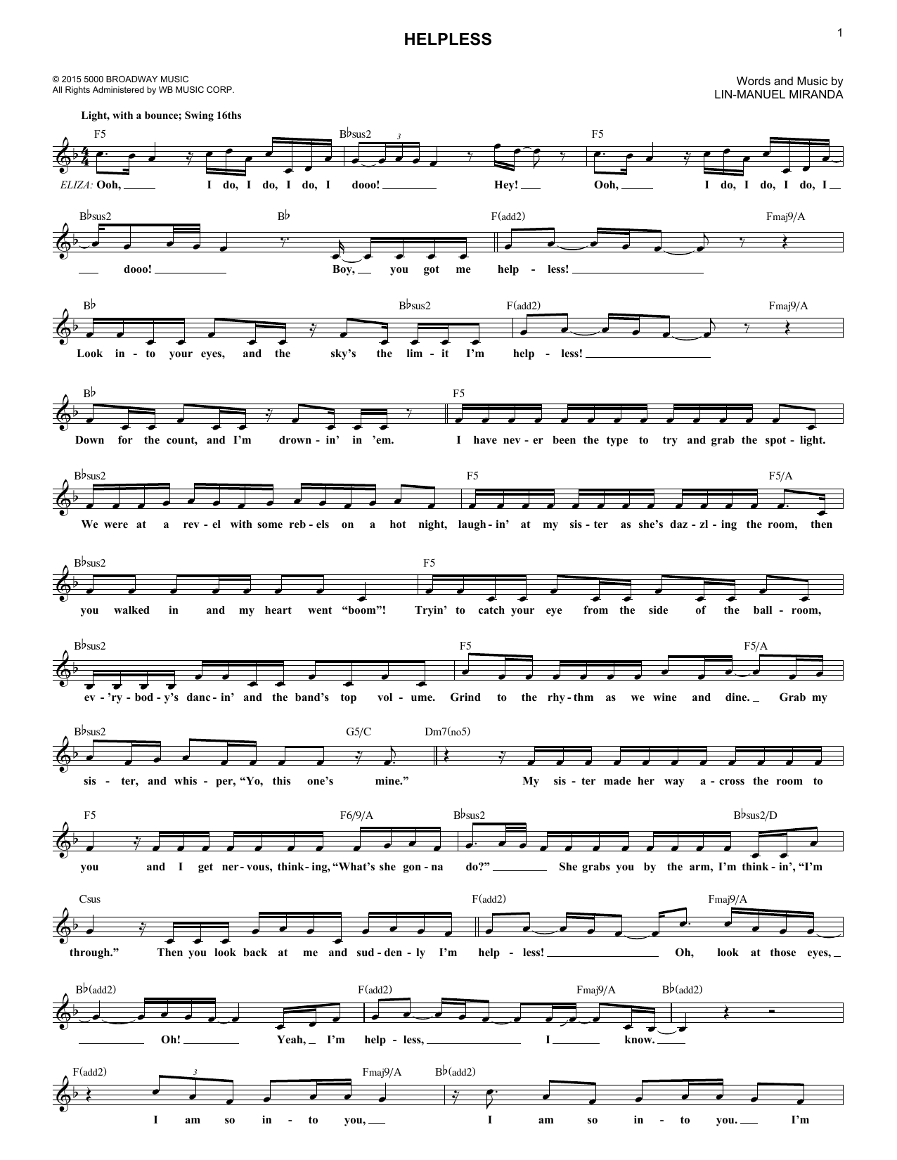 Produktbild zu: Helpless (from Hamilton)