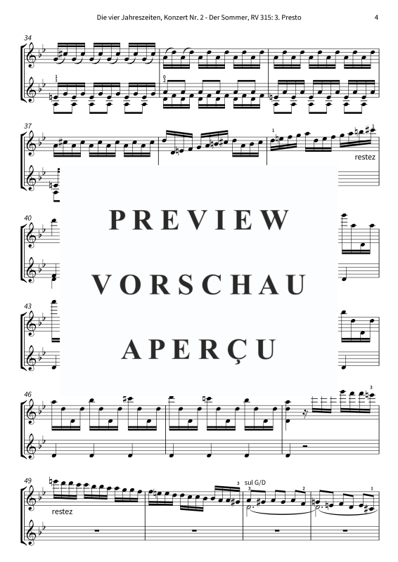 Produktgalerie: Seite 6 von 10 Die vier Jahreszeiten, Konzert Nr. 2 - Der Sommer - 3. Presto, The Twiolins, (Duett 2x Violine)
