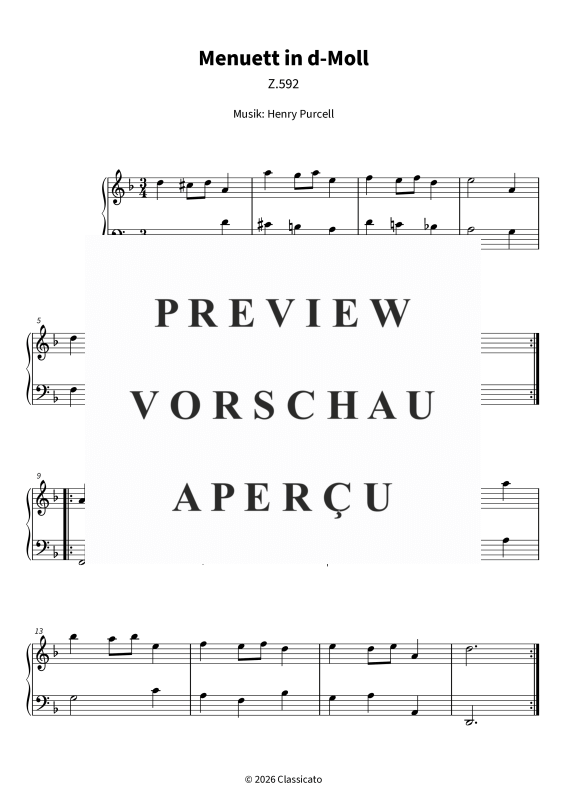 gallery: Menuett in d-Moll - Z. 592 - Eine elegante barocke Miniatur für leichtes Klavier, , Klavier Solo