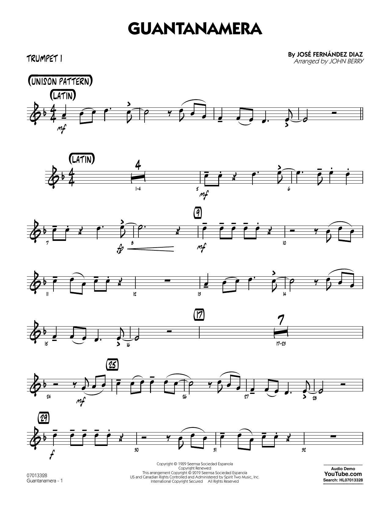 Produktgalerie: Seite 1 von 1 Guantanamera (arr. John Berry) - Trumpet 1, 