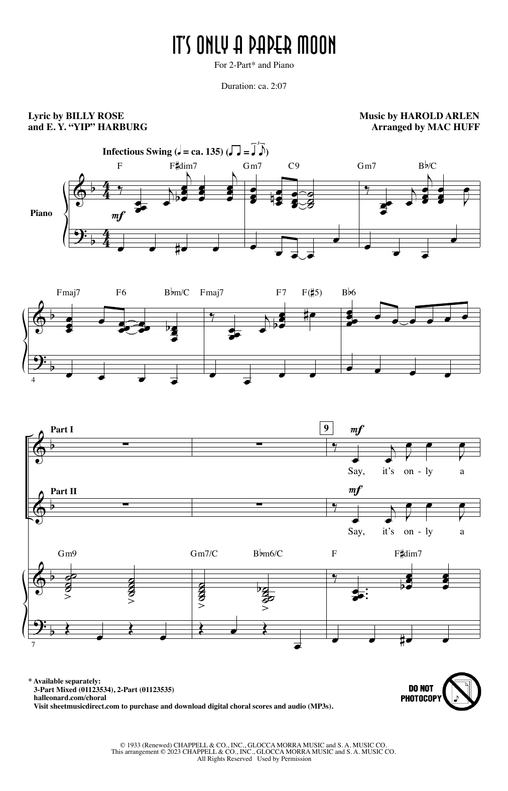 Product picture to: It's Only A Paper Moon (arr. Mac Huff)
