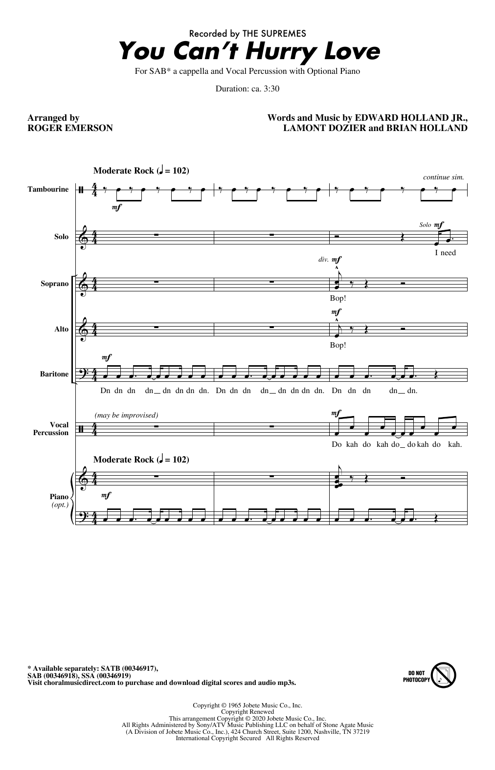 Product picture to: You Can't Hurry Love (arr. Roger Emerson)