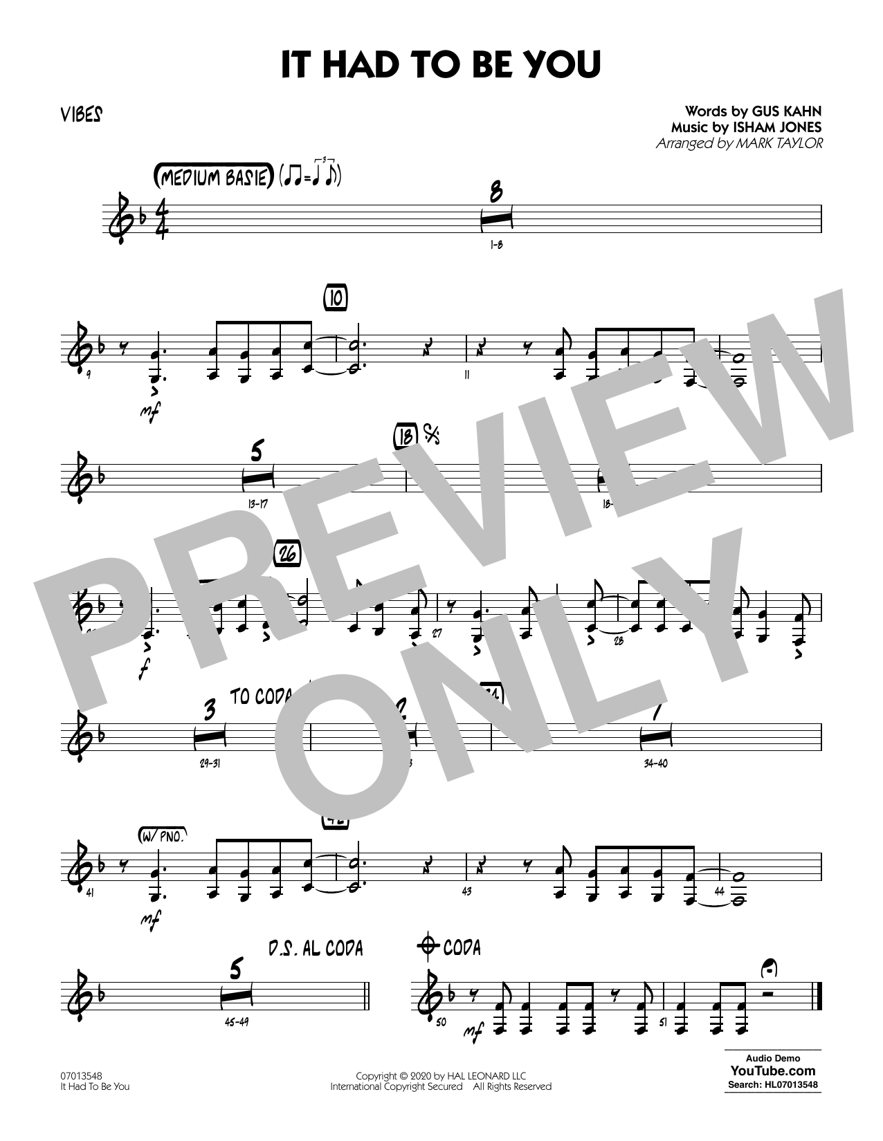 Produktgalerie: Seite 1 von 1 It Had to Be You (arr. Mark Taylor) - Vibes, 
