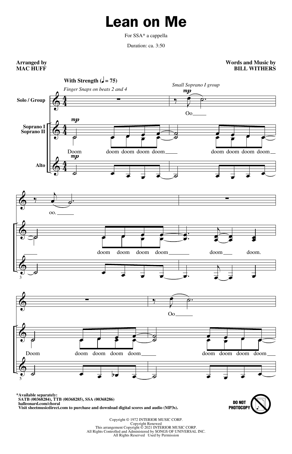 Product gallery: Page 1 of 1 Lean On Me (arr. Mac Huff), Bill Withers
