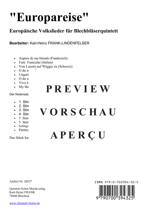 Produktgalerie: Seite 2 von 21 Europareise , Blasorchester Fatamo, (Blechbläser Quintett flexible Besetzung)