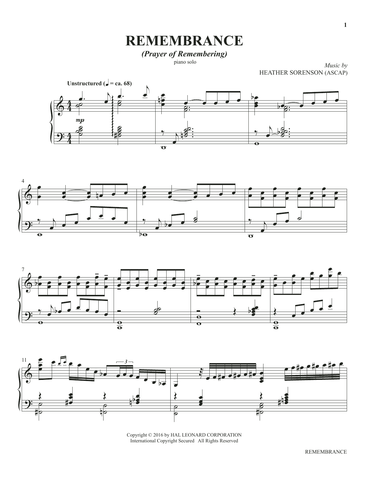 Produktgalerie: Seite 1 von 1 Remembrance (from The Prayer Project), Heather Sorenson, Klavier