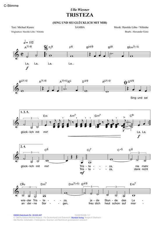 Produktbild zu: Tristeza (Sing und sei glücklich mit mir) Ulla Wiesner