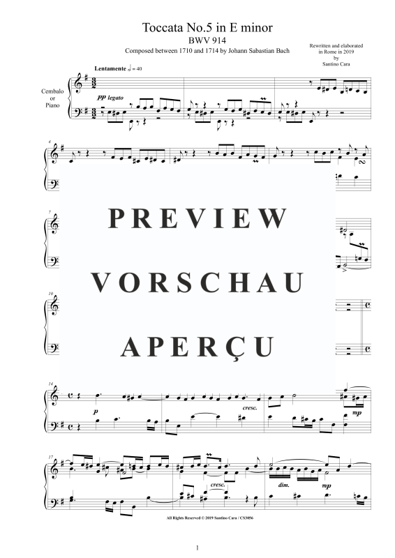 Produktgalerie: Seite 2 von 10 Toccata Nr. 5 in E-Moll BWV 914, , Cembalo/Klavier Solo