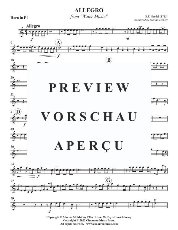 Product gallery: Page 7 of 10 Allegro from Water Music, , Horn Quartet