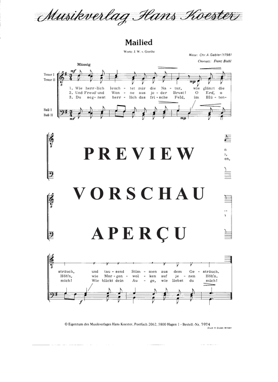 Product picture to: Mailied Christian A. Gabler (Satz: Franz Biebl)