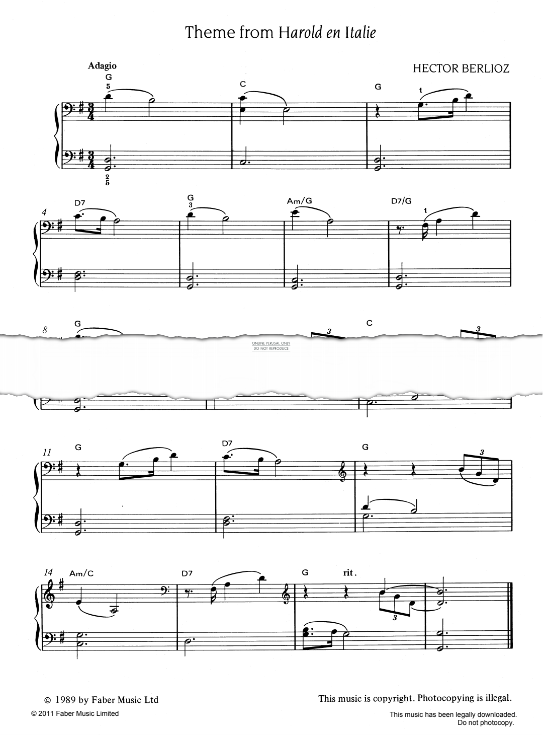 gallery: Theme from Harold En Italie, Hector Berlioz, Klavier