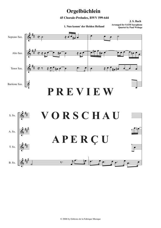 Product gallery: Page 6 of 21 Orgelbuchlein BWV 599-644 45 chorale-prelues , , (Saxophone Quartet)