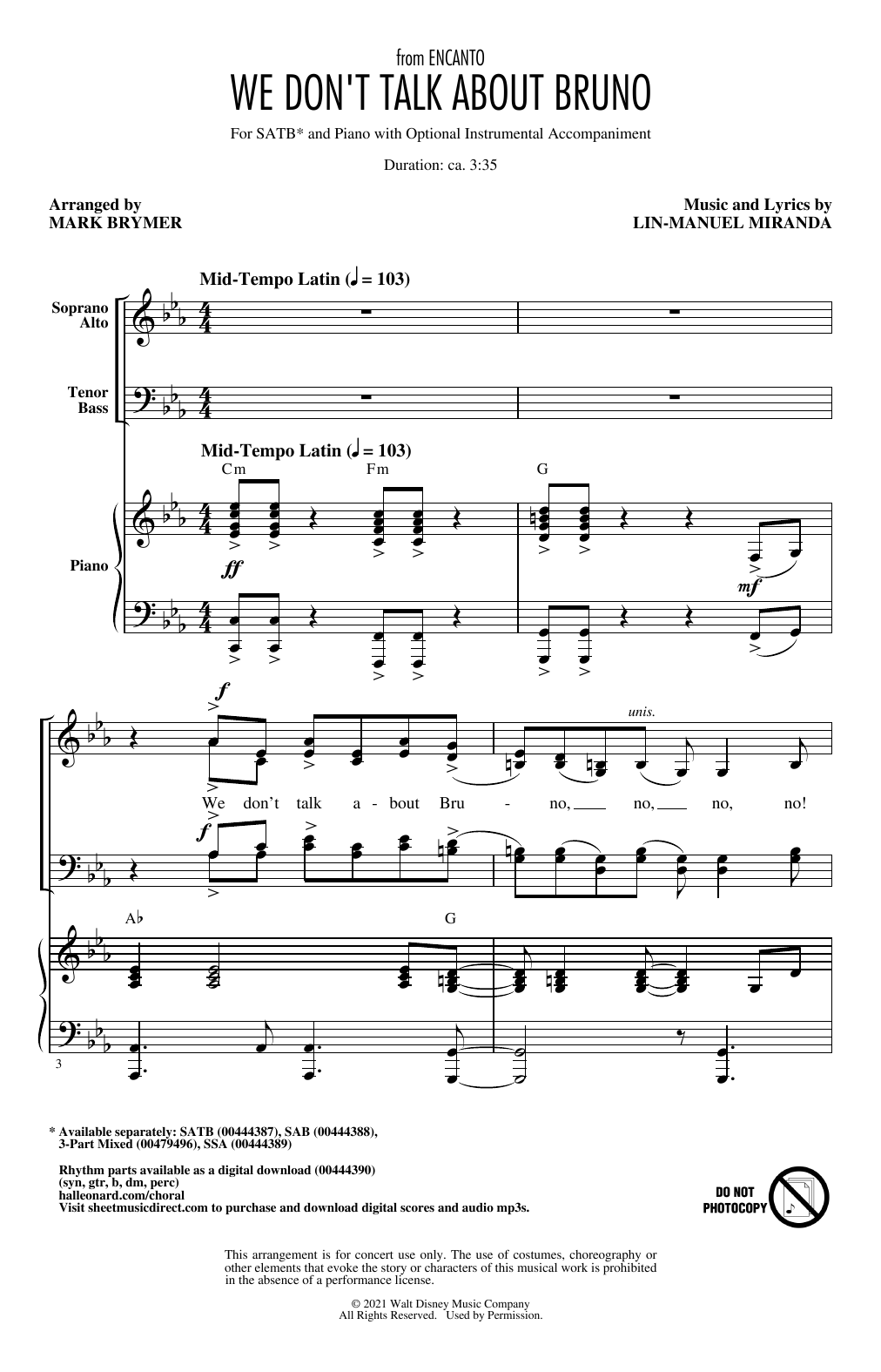 Produktbild zu: We Don't Talk About Bruno (from Encanto) (arr. Mark Brymer)
