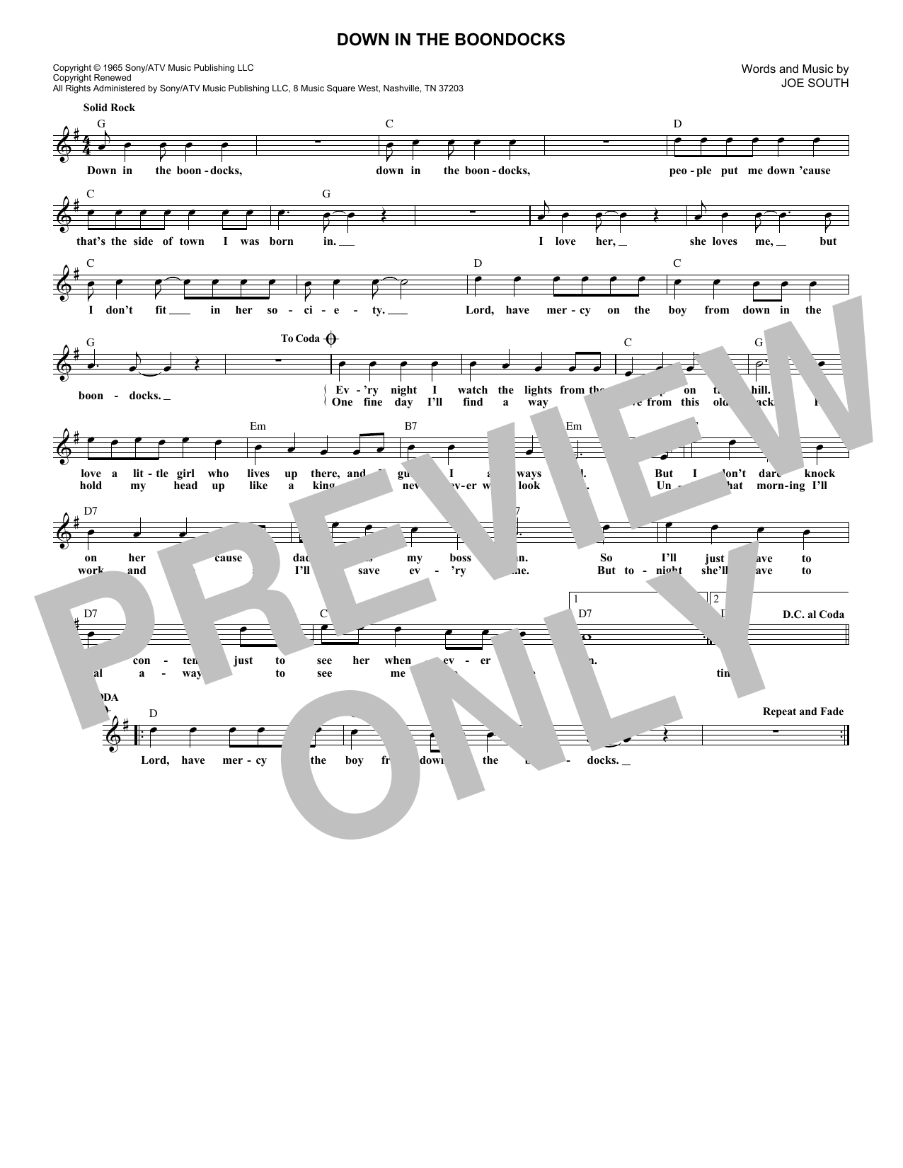 Product gallery: Page 1 of 1 Down In The Boondocks, Billy Joe Royal