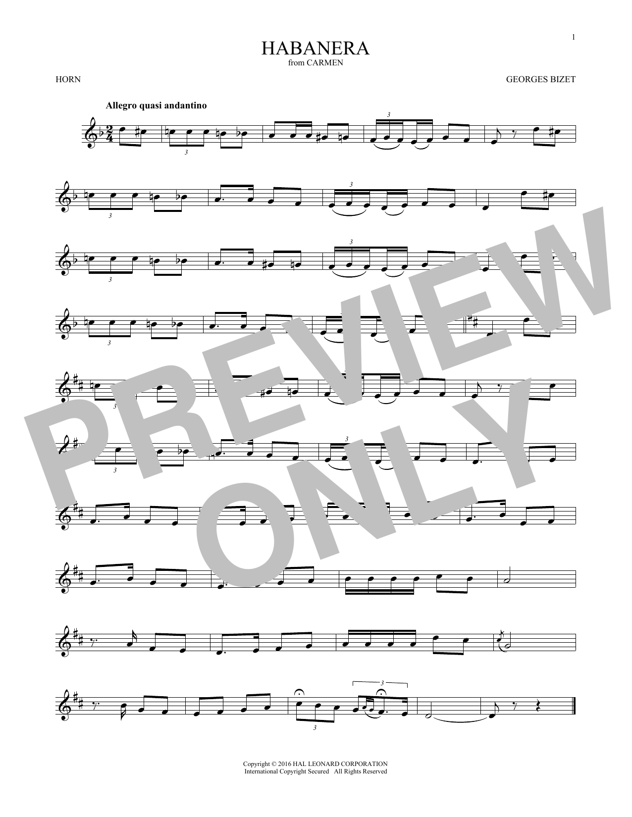 Produktgalerie: Seite 1 von 1 Habanera, Georges Bizet, Horn