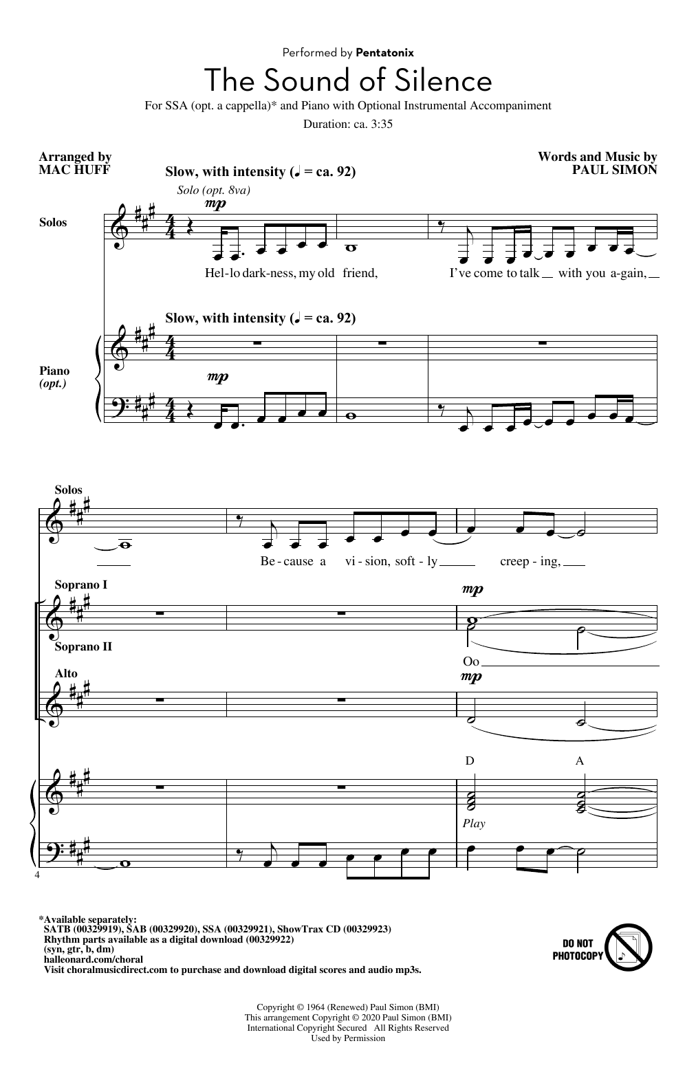 Produktgalerie: Seite 1 von 1 The Sound Of Silence (arr. Mac Huff), Pentatonix, Chor