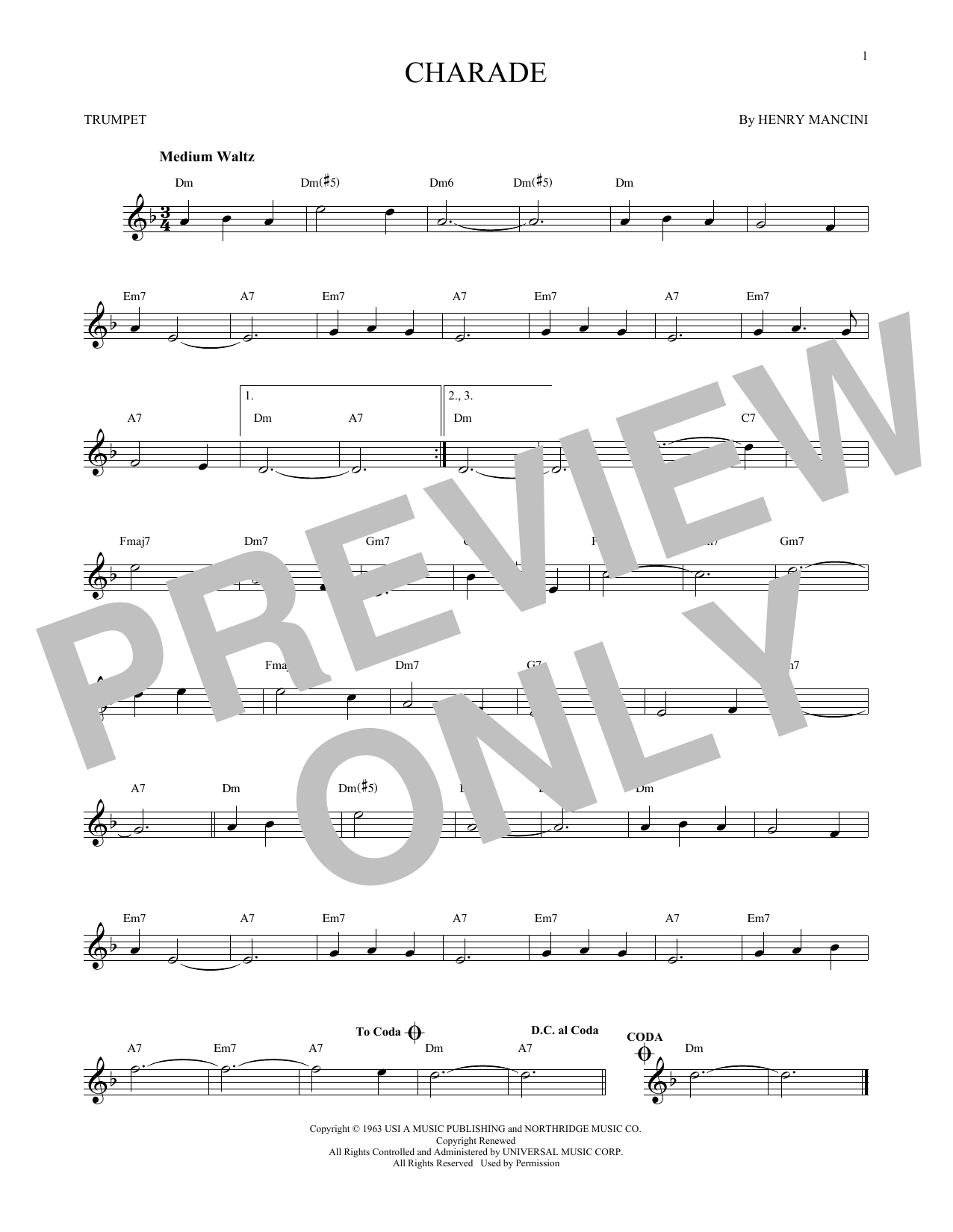 Produktgalerie: Seite 1 von 1 Charade, Henry Mancini, Trompete