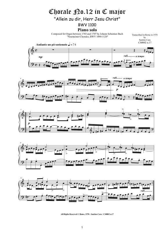 Product picture to: Choral No.12 in C-Dur (Allein zu dir, Herr Jesu Christ) BWV 1100Johann Sebastian Bach