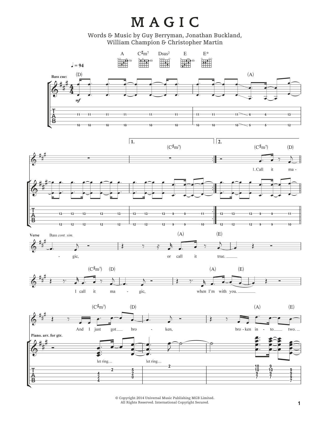 Produktgalerie: Seite 1 von 1 Magic, Coldplay, Gitarre