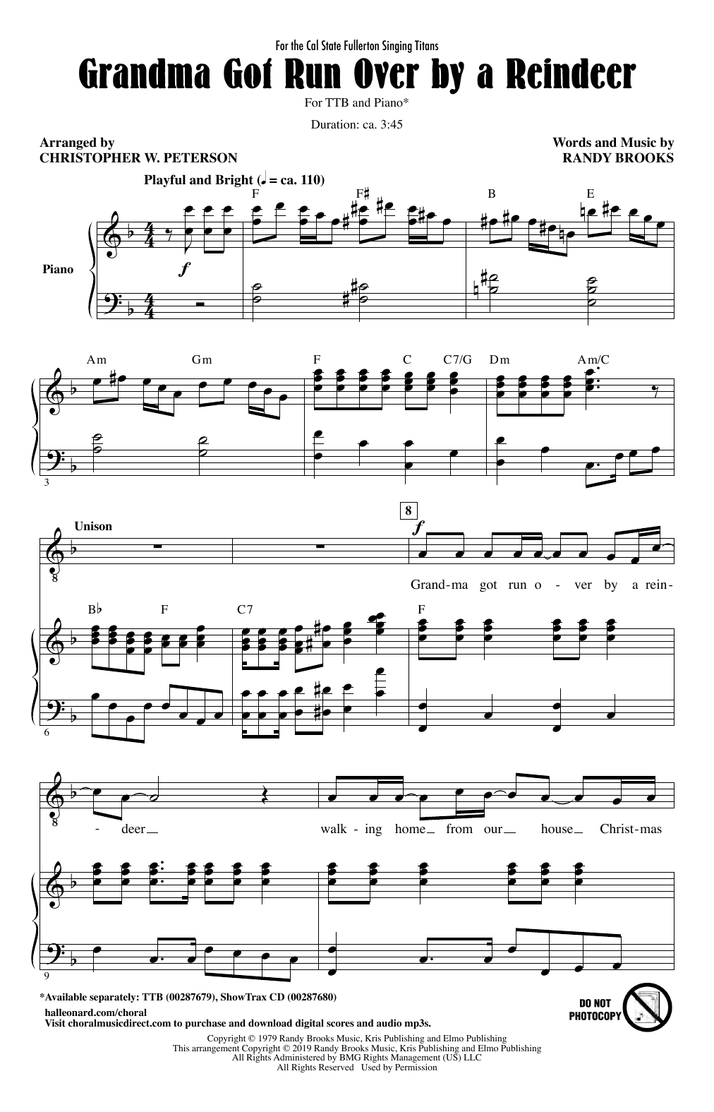Product picture to: Grandma Got Run Over By A Reindeer (arr. Christopher Peterson)