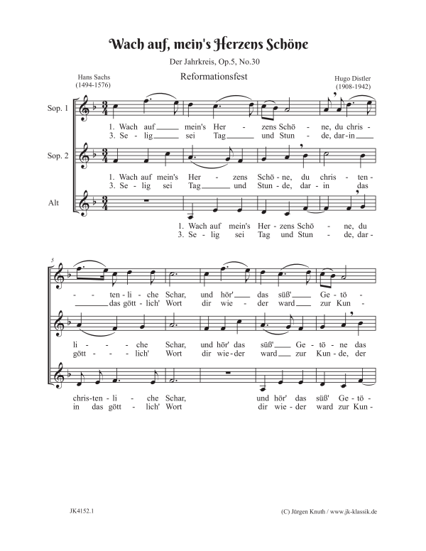 gallery: Wach auf, mein´s Herzens Schöne (Der Jahrkreis, Op.5, Nr.30), , Frauenchor SSA