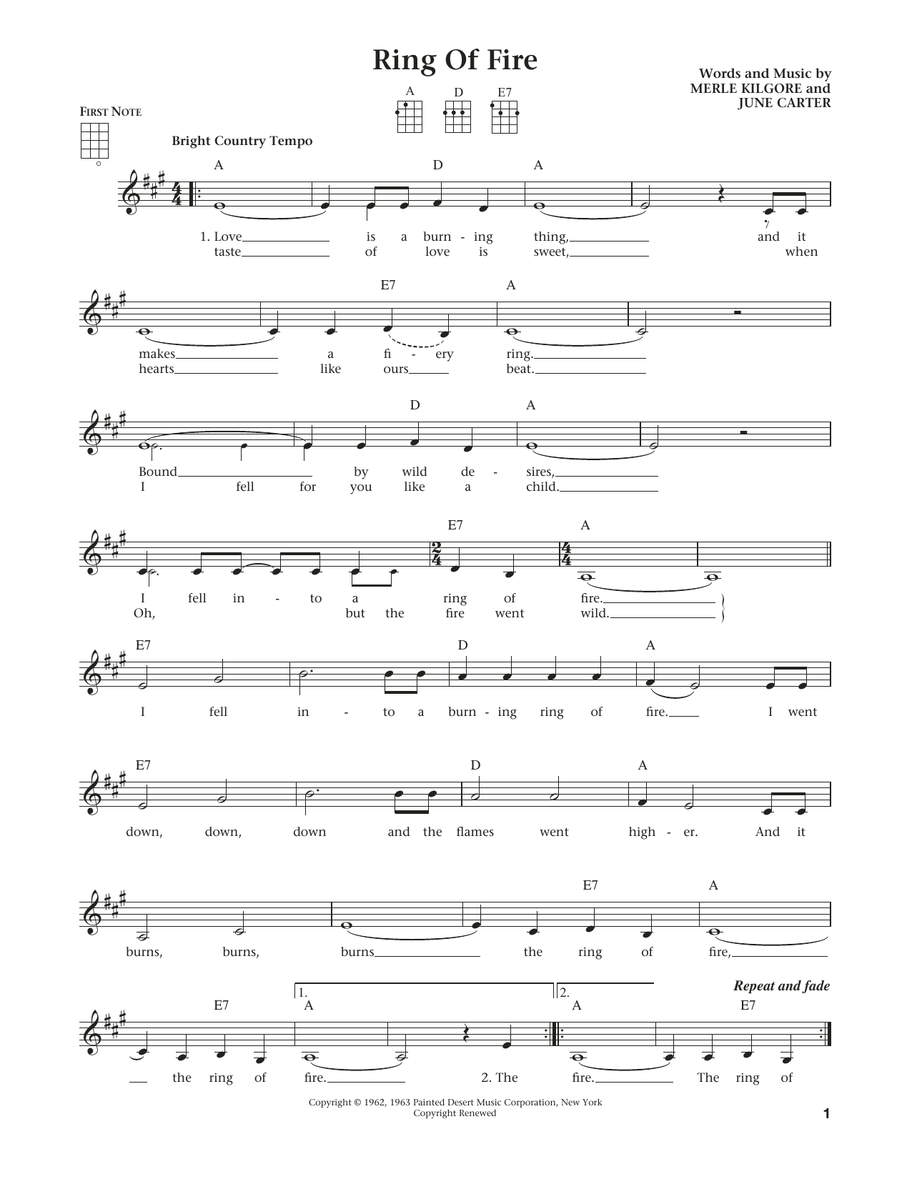 Product gallery: Page 1 of 1 Ring Of Fire (from The Daily Ukulele) (arr. Liz and Jim Beloff), Johnny Cash