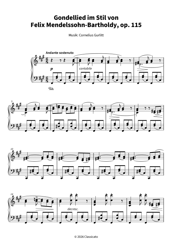 Produktgalerie: Seite 1 von 6 Gondellied im Mendelssohn-Stil über "Ach du lieber Augustin", , Klavier Solo