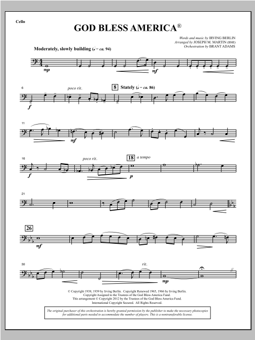 Produktbild zu: God Bless America - Cello