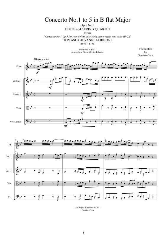 Produktbild zu: Concerto No.1 to 5 Op.5 in B-DurAlbinoni Tomaso