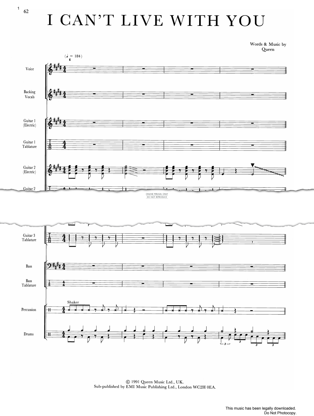 Product gallery: Page 1 of 1 I Can't Live With You, Queen