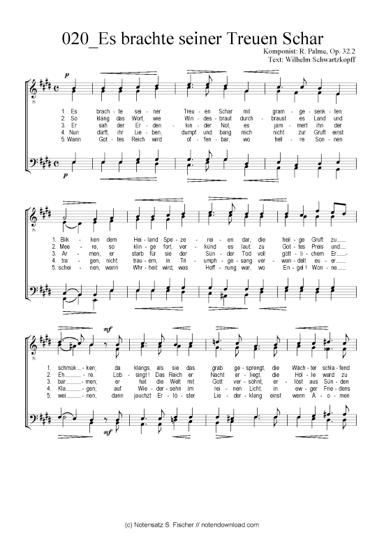 Product picture to: Es brachte seiner Treuen Schar R. Palme, Op. 32.2 / Wilhelm Schwartzkopff