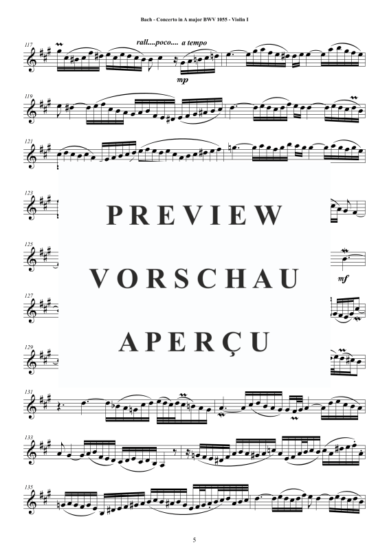Product gallery: Page 6 of 11 Concerto in A-Dur BWV 1055, , String Quartet - Individual Parts