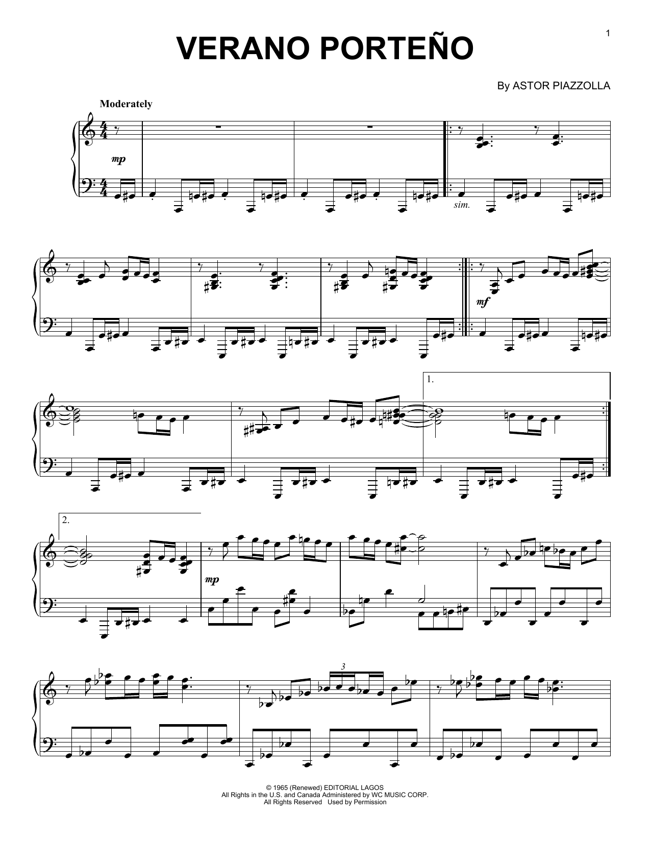 Produktgalerie: Seite 1 von 1 Verano Porteno, Astor Piazzolla, Klavier