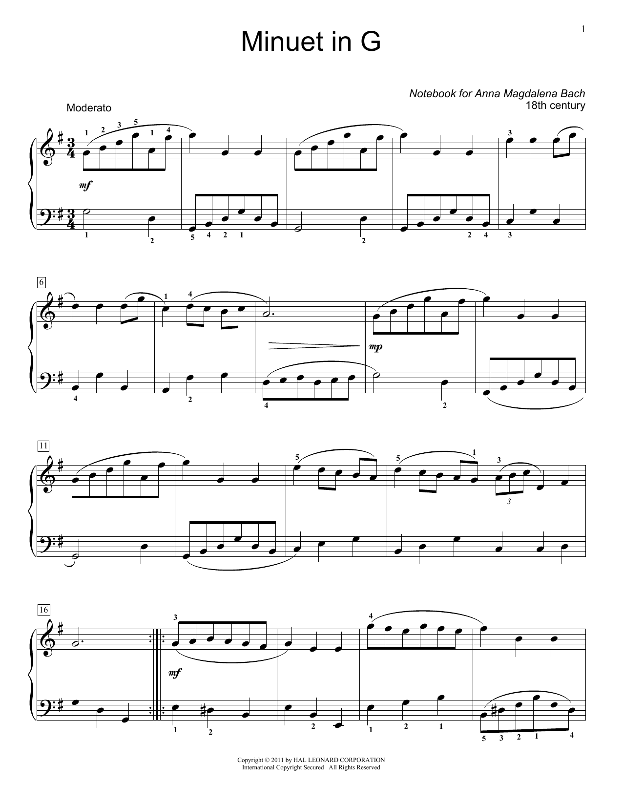 Product picture to: Menuet In G Major, BWV App. 116