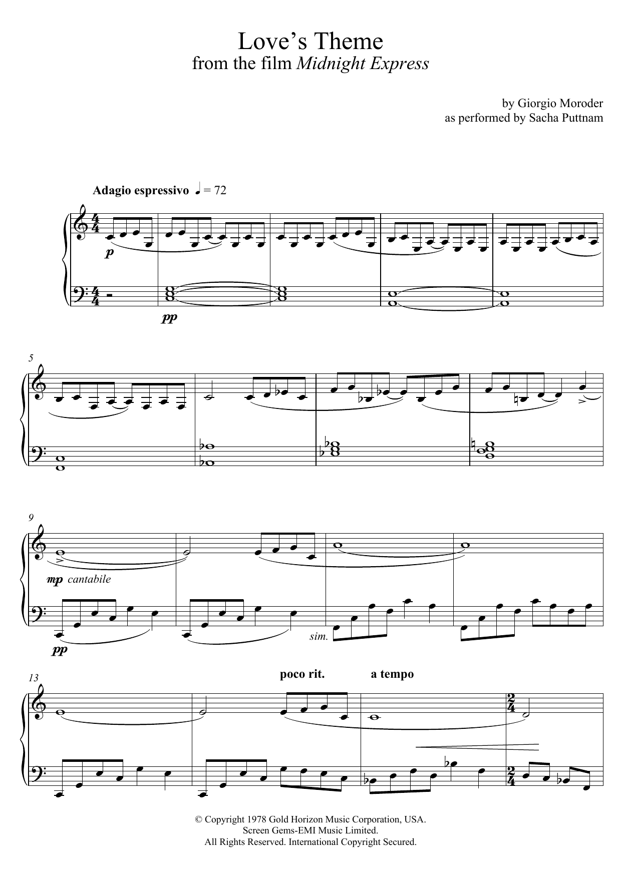 Produktbild zu: Love's Theme (from Midnight Express) (as performed by Sacha Puttnam)