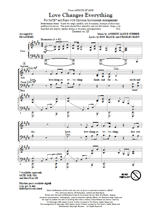Produktbild zu: Love Changes Everything (from Aspects Of Love) (arr. Ed Lojeski)