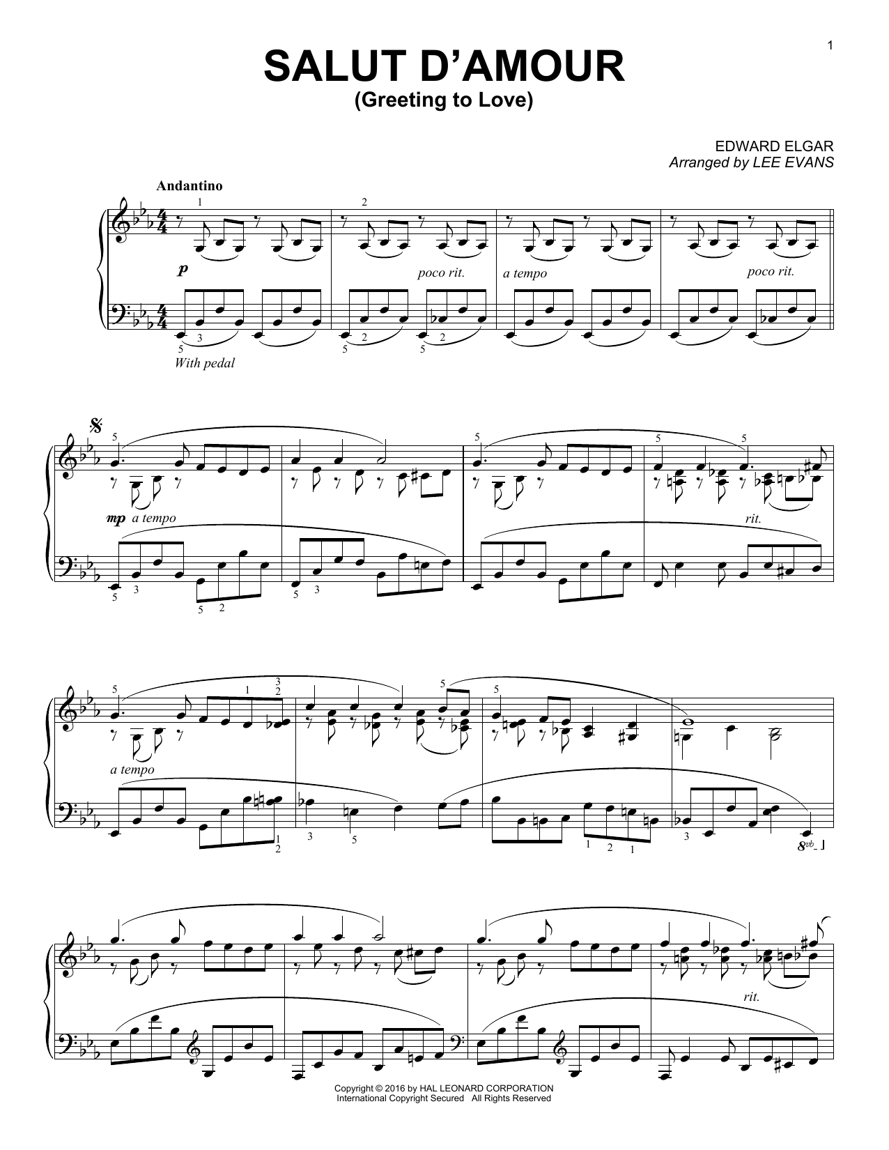 Produktgalerie: Seite 1 von 1 Salut D'amour (Greeting To Love), Lee Evans, Klavier