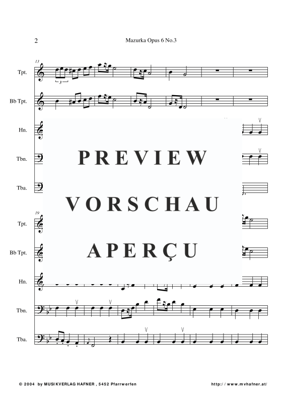 Produktgalerie: Seite 5 von 11 Mazurka Opus 6 No.3, , (Blechbläser Quintett)