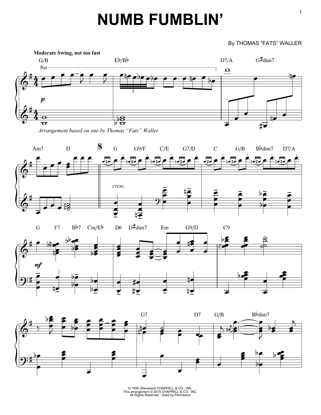 Product gallery: Page 1 of 1 Numb Fumblin' [Stride version] (arr. Brent Edstrom), Thomas "Fats" Waller