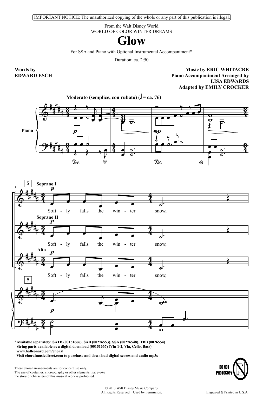 Product gallery: Page 1 of 1 Glow (arr. Emily Crocker), Eric Whitacre