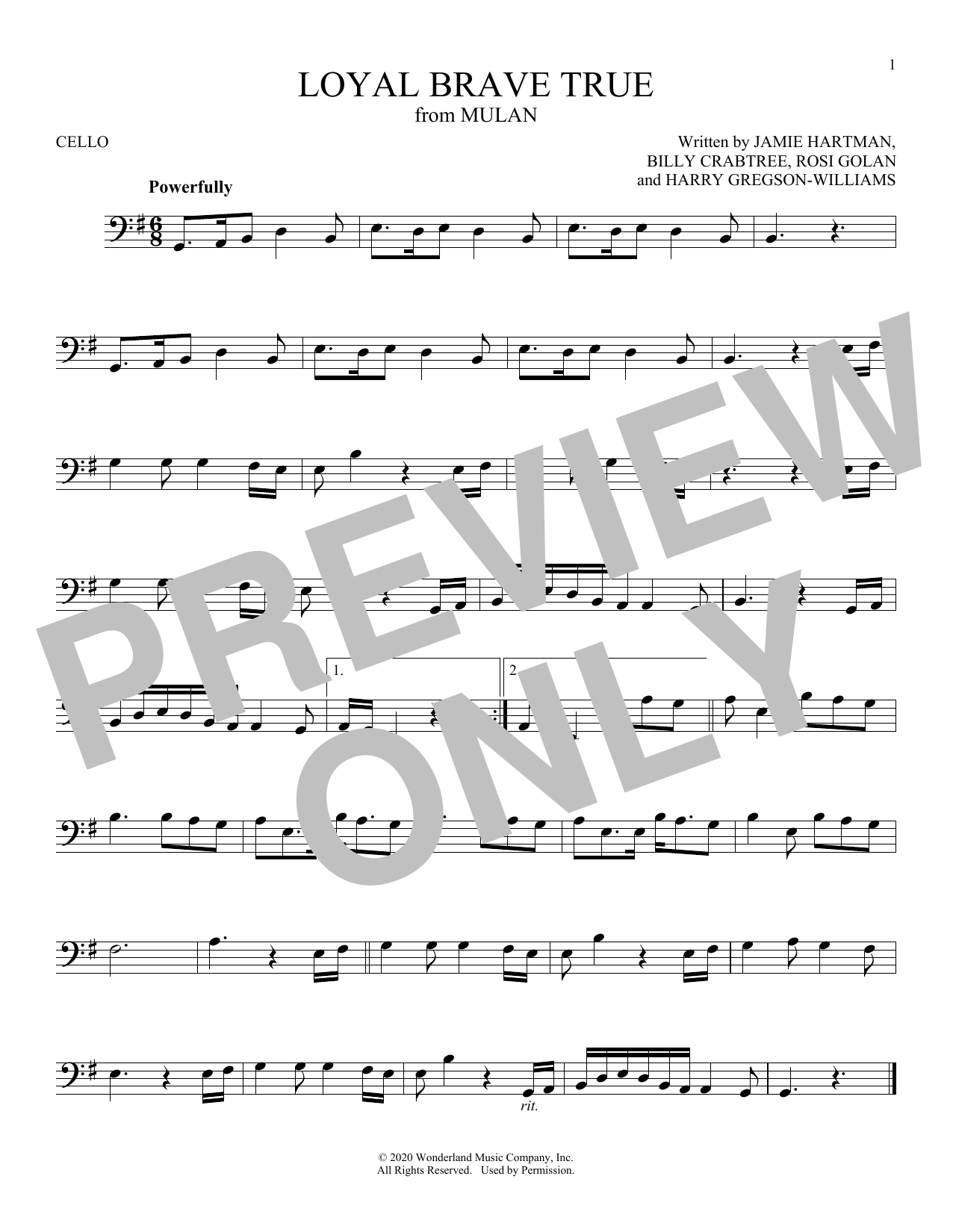 Produktgalerie: Seite 1 von 1 Loyal Brave True (from Mulan), Christina Aguilera, Violoncello