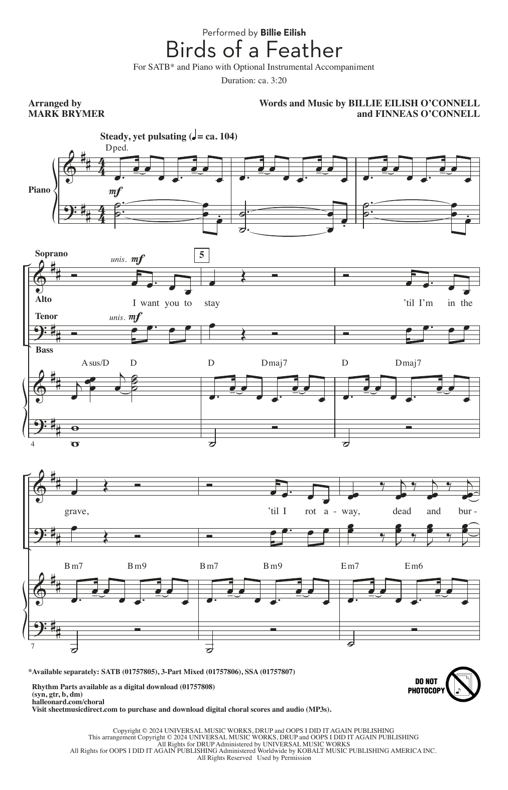 Produktgalerie: Seite 1 von 1 Birds Of A Feather (arr. Mark Brymer), Billie Eilish, Chor
