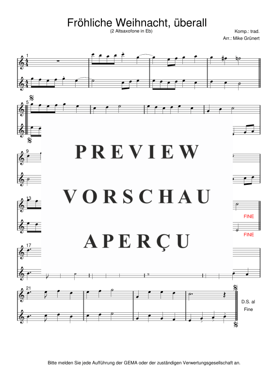 gallery: Deutsche Weihnachtslieder, , 15 Duette für 2 Alt Saxophone oder Instrumente in Es