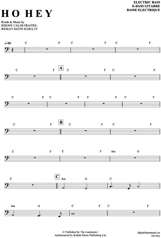 Product gallery: Page 1 of 3 Ho Hey , Lumineers, The, Bass Guitar