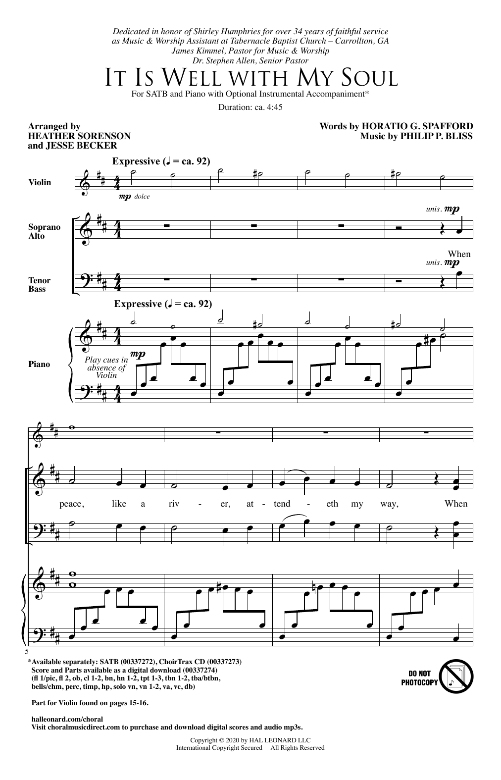 Product picture to: It Is Well With My Soul (arr. Heather Sorenson and Jesse Becker)