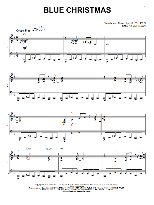 Product gallery: Page 1 of 1 Blue Christmas [Jazz version] (arr. Brent Edstrom), Elvis Presley