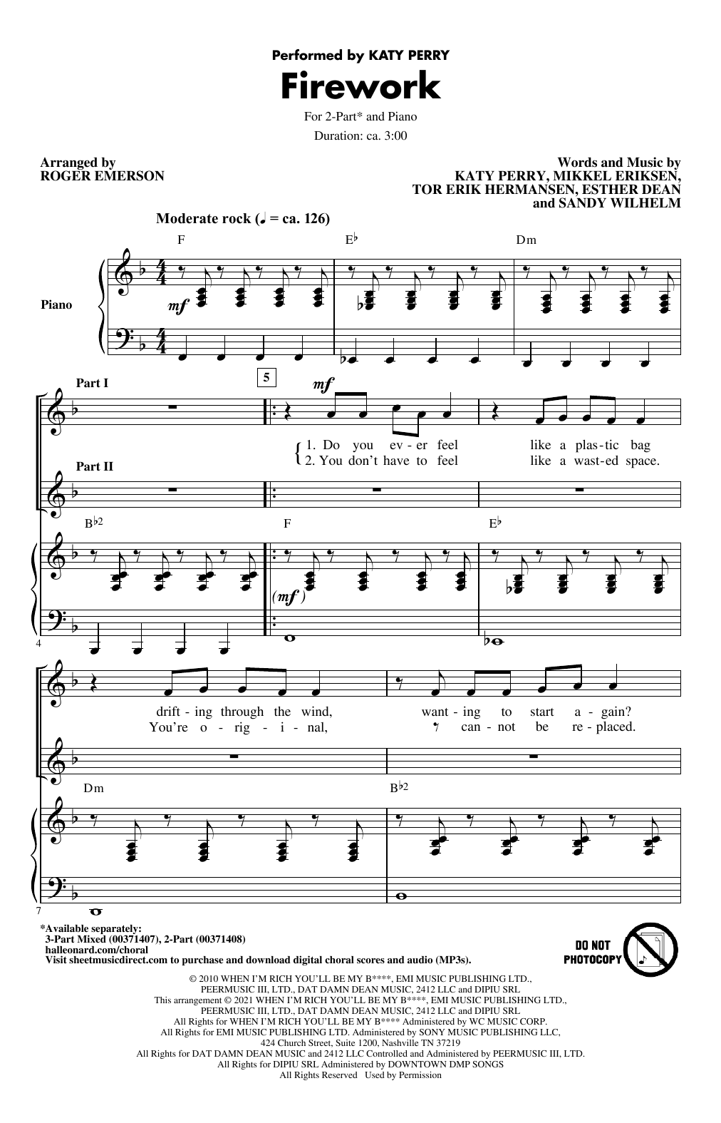 Produktbild zu: Firework (arr. Roger Emerson)