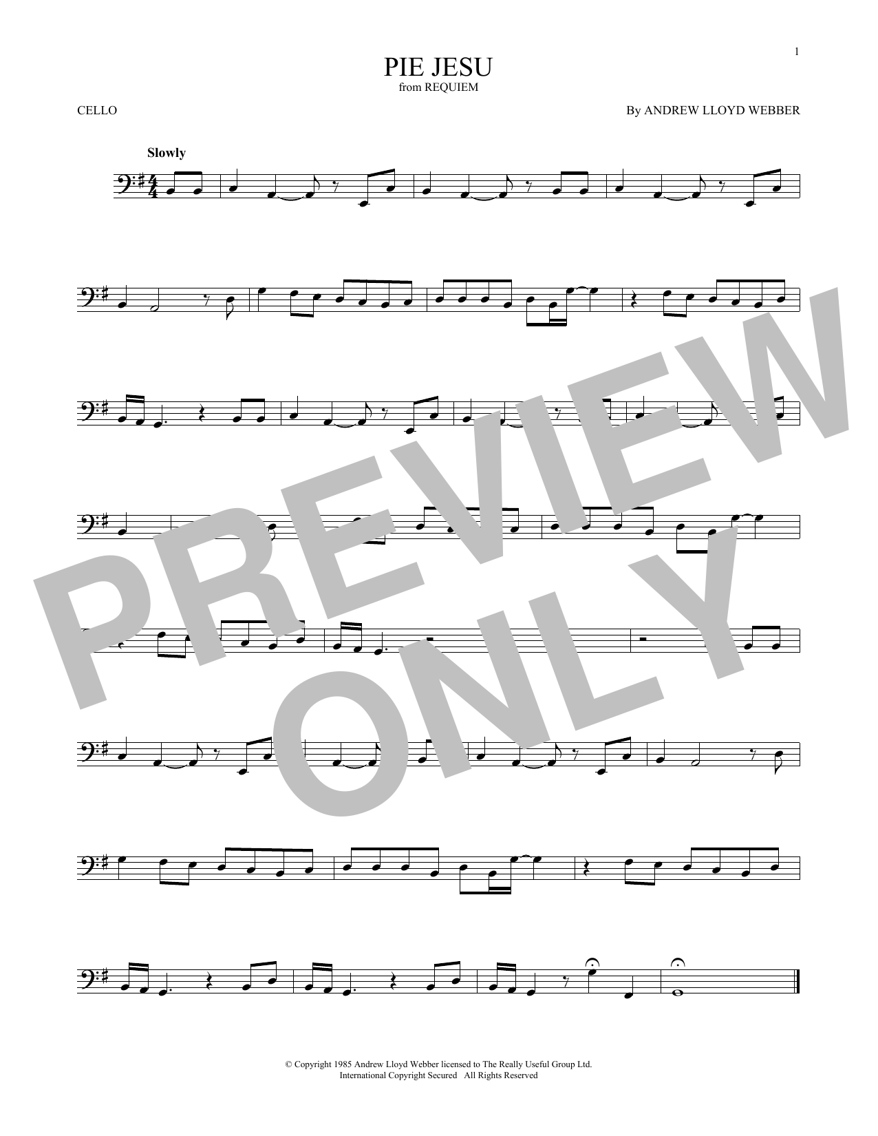 Pie Jesu (from Requiem) (Andrew Lloyd Webber) | Sheet Music: Cello Solo